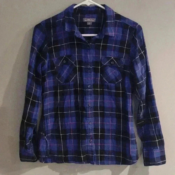 Eddie Bauer purple plaid‎ long sleeve button down flannel women's medium - Picture 1 of 4